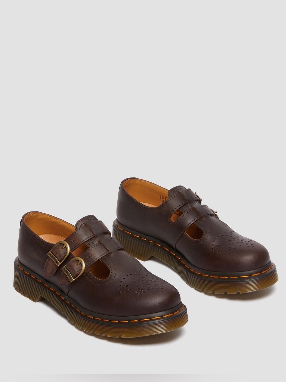 Dr Martens Women’s  12916 Mary Janes Brown Smooth Leather Double Buckle Sz.8/39